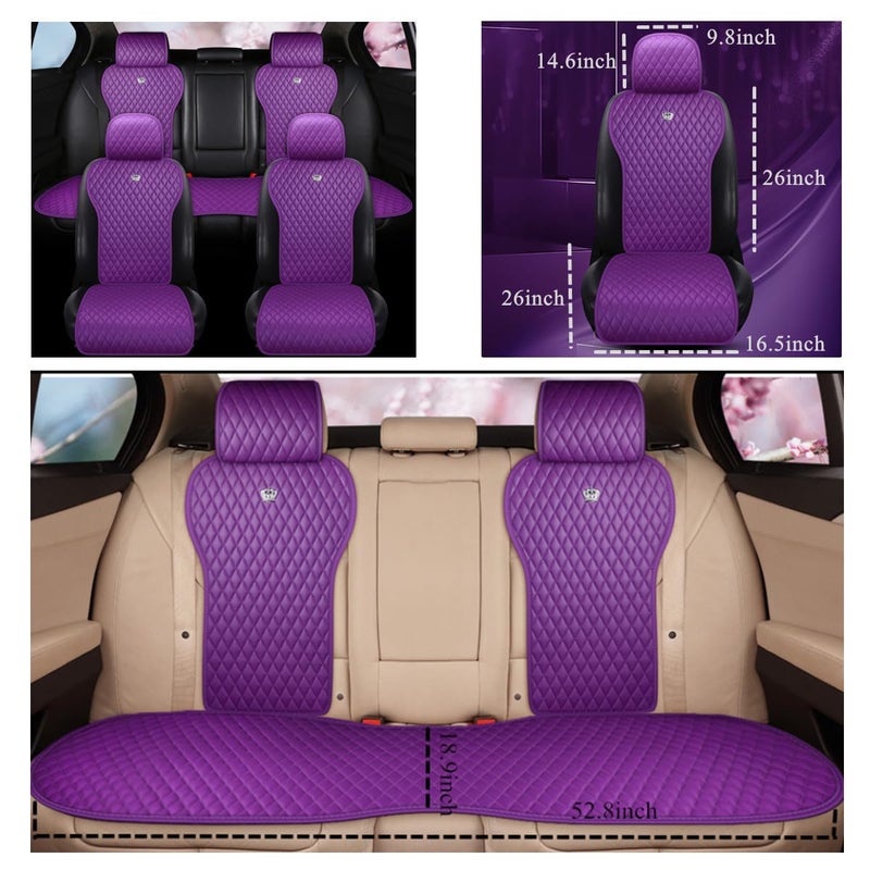 Red Rain Leather Seat Cover Universal Seat Covers with Crown Car Seat Protector Fit Car/Auto/Truck/SUV Purple 2/3 Covered (Purple) - Image 5